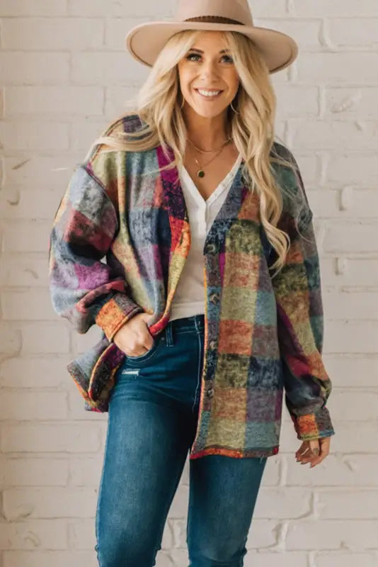 Brushed plaid western jacket - lightweight jackets