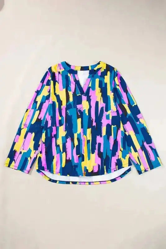 Brushstroke Print Blouse - Blue Plus Size - Fashionfitz