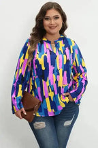 Brushstroke Print Blouse - Blue Plus Size - Fashionfitz