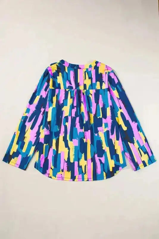 Brushstroke Print Blouse - Blue Plus Size - Fashionfitz