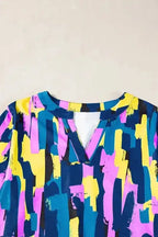 Brushstroke Print Blouse - Blue Plus Size - Fashionfitz