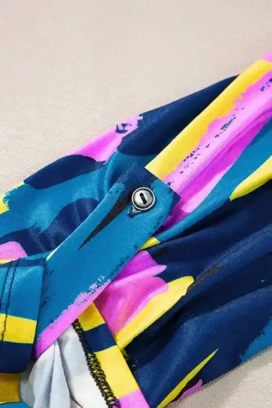 Brushstroke Print Blouse - Blue Plus Size - Fashionfitz