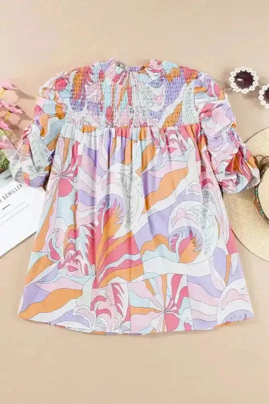 Bubble Sleeve Smock Blouse - Fashionfitz