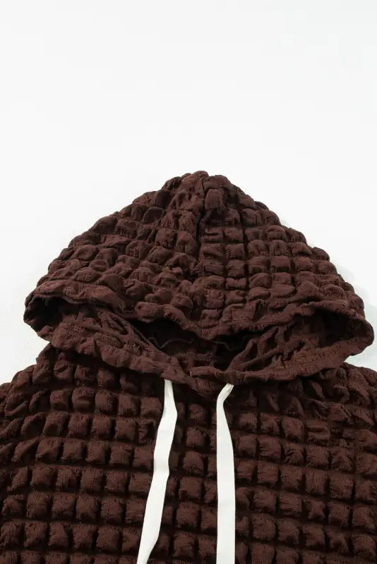 Bubble textured waffle hoodie - dark brown - hoodies