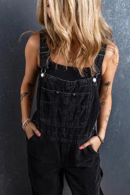 Black adjustable buckle straps denim overalls - bottoms/jumpsuits & rompers