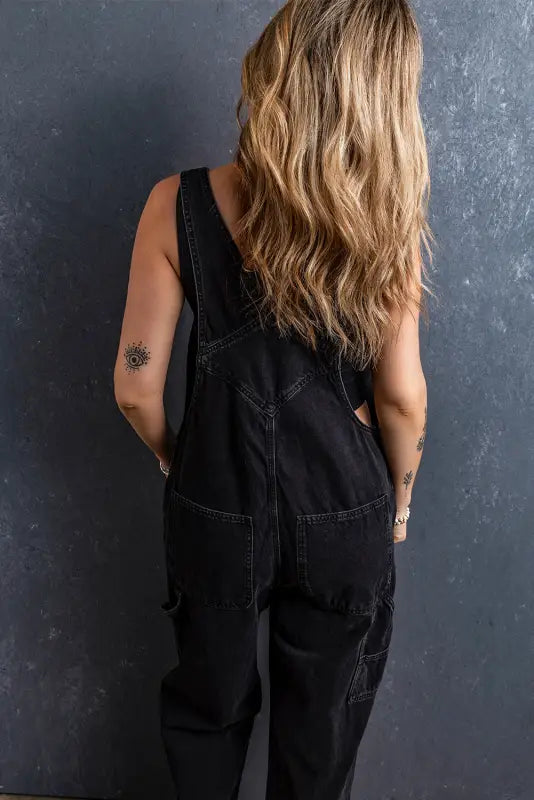 Black adjustable buckle straps denim overalls - bottoms/jumpsuits & rompers