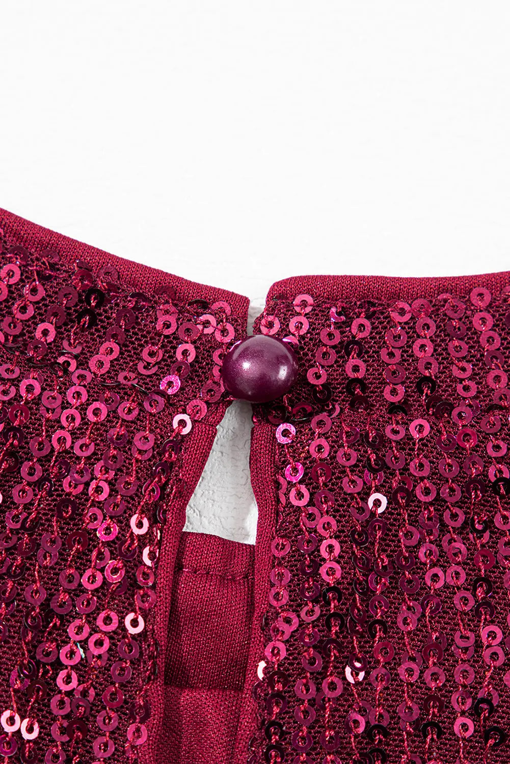 Burgundy glittering sequin short bubble sleeve blouse - tops