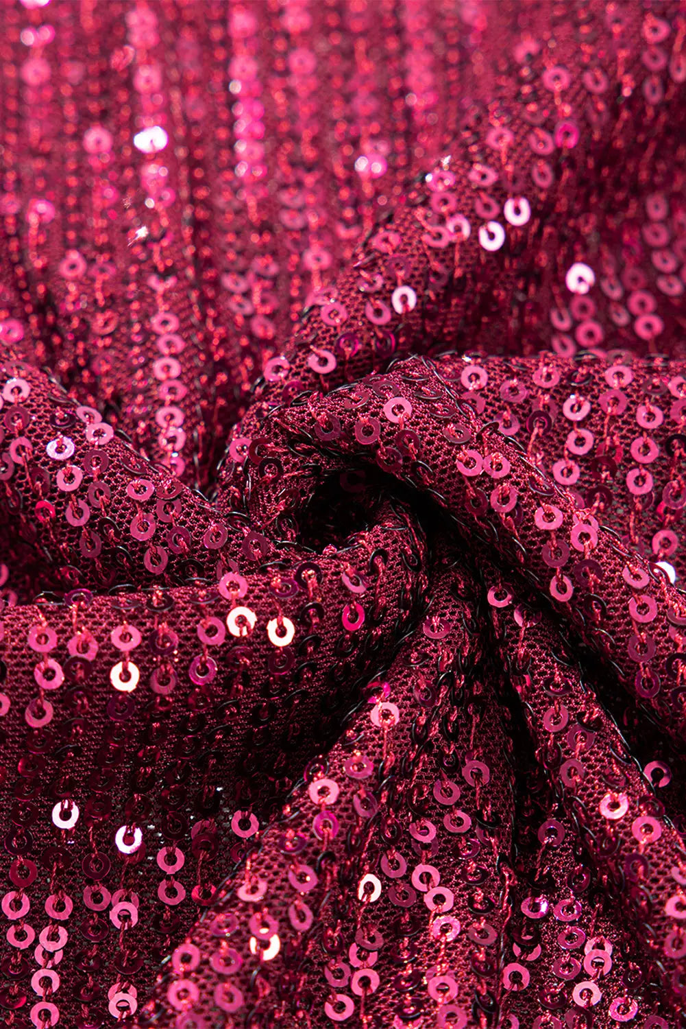Burgundy glittering sequin short bubble sleeve blouse - tops