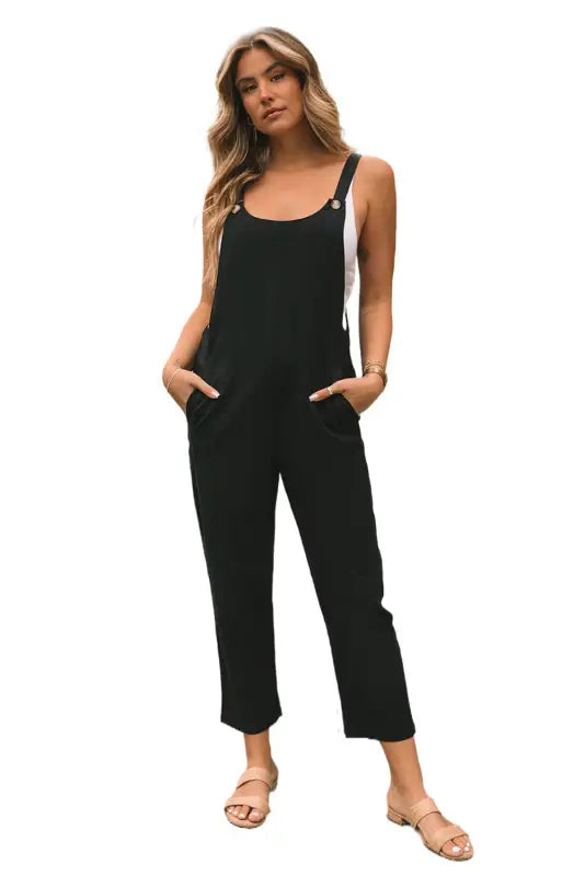 Button straps cropped jumpsuit - jumpsuits