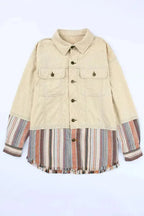 Button Up Pockets Striped Color Block Corduroy Jacket - Fashionfitz