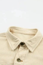 Button Up Pockets Striped Color Block Corduroy Jacket - Fashionfitz