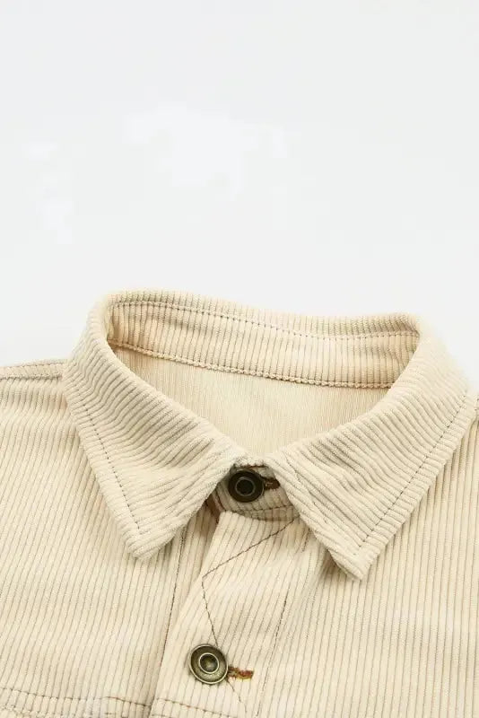 Button Up Pockets Striped Color Block Corduroy Jacket - Fashionfitz