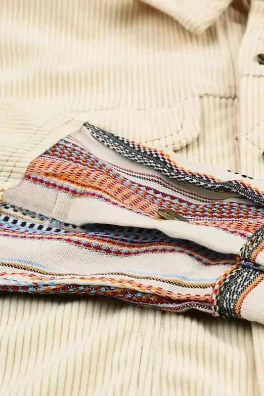 Button Up Pockets Striped Color Block Corduroy Jacket - Fashionfitz