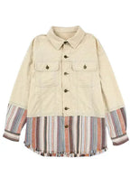 Button Up Pockets Striped Color Block Corduroy Jacket - Fashionfitz