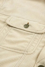 Button Up Pockets Striped Color Block Corduroy Jacket - Fashionfitz