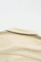 Button Up Pockets Striped Color Block Corduroy Jacket - Fashionfitz