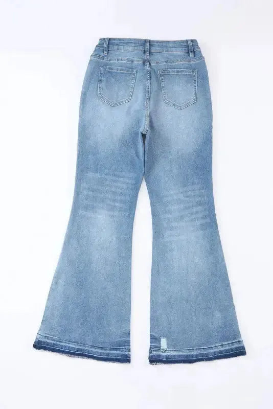 Buttoned Distressed Flared Jeans - Fashionfitz