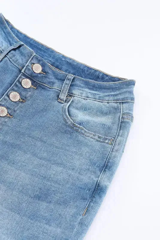 Buttoned Distressed Flared Jeans - Fashionfitz
