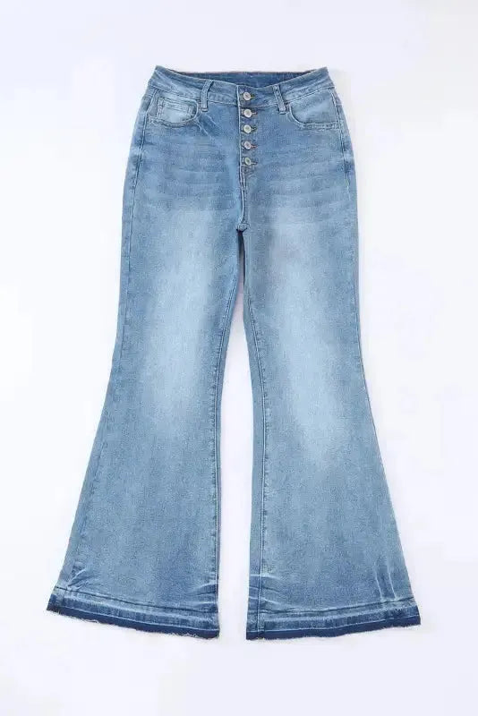 Buttoned Distressed Flared Jeans - Fashionfitz