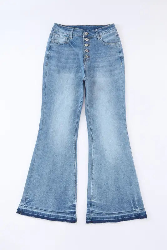 Buttoned distressed flared jeans