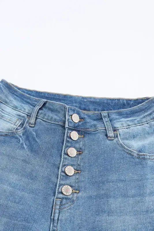 Buttoned Distressed Flared Jeans - Fashionfitz