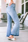 Buttoned distressed flared jeans