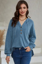 Buttoned High and Low Hem Hoodie - Fashionfitz