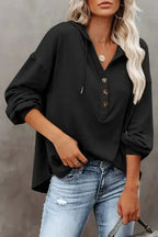Buttoned High and Low Hem Hoodie - Fashionfitz