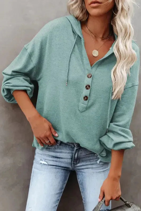 Buttoned High and Low Hem Hoodie - Fashionfitz