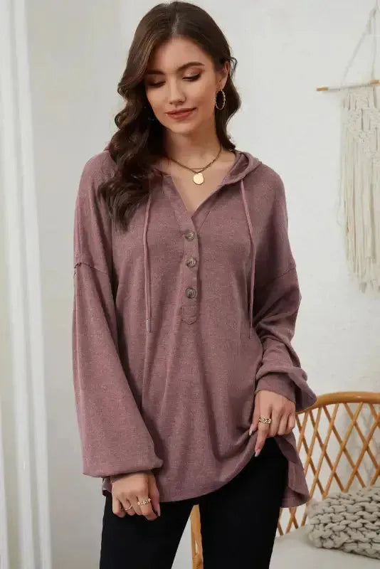 Buttoned High and Low Hem Hoodie - Fashionfitz
