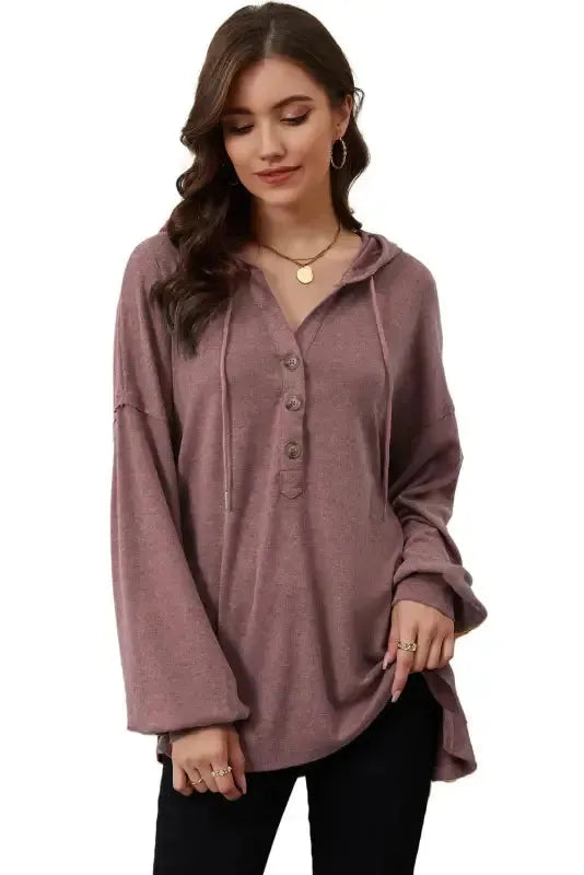 Buttoned High and Low Hem Hoodie - Fashionfitz