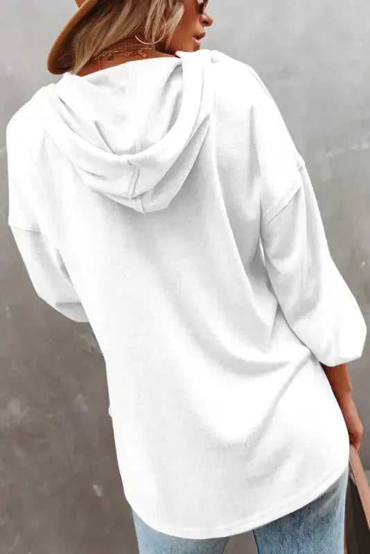 Buttoned High and Low Hem Hoodie - Fashionfitz
