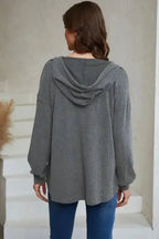 Buttoned High and Low Hem Hoodie - Fashionfitz