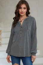 Buttoned High and Low Hem Hoodie - Fashionfitz