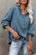 Buttoned High and Low Hem Hoodie - Fashionfitz