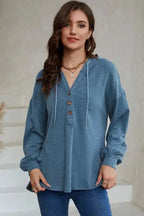 Buttoned High and Low Hem Hoodie - Fashionfitz