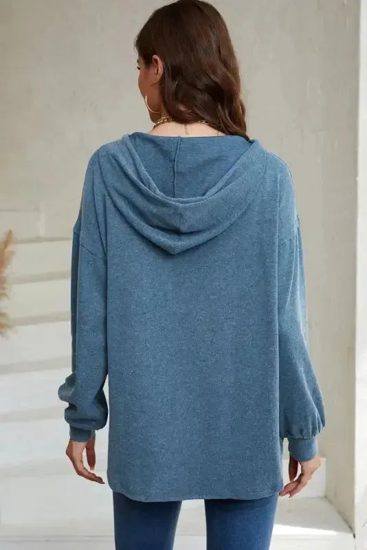 Buttoned High and Low Hem Hoodie - Fashionfitz