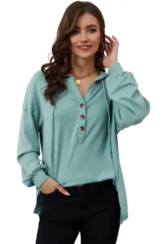 Buttoned High and Low Hem Hoodie - Fashionfitz