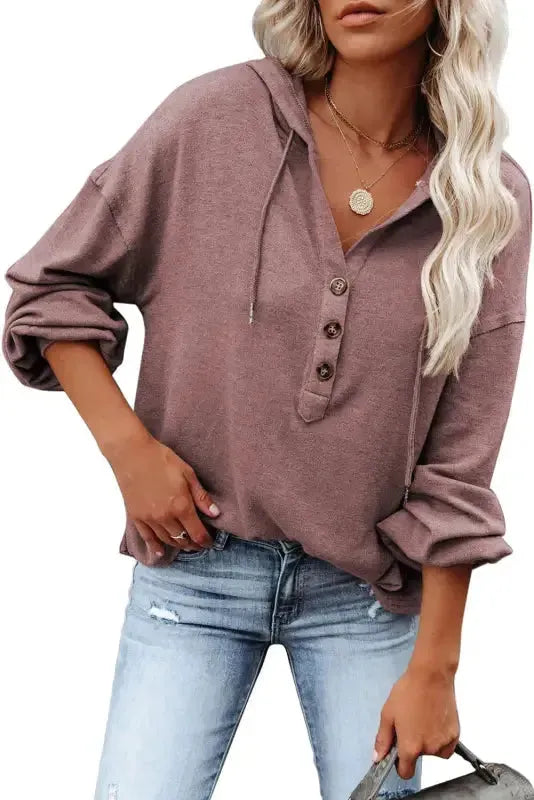 Buttoned High and Low Hem Hoodie - Fashionfitz