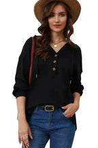 Buttoned High and Low Hem Hoodie - Fashionfitz