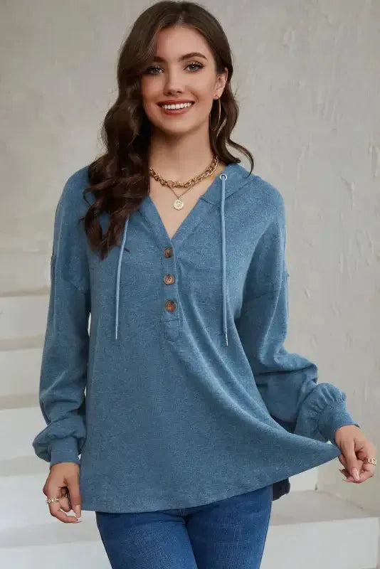 Buttoned High and Low Hem Hoodie - Fashionfitz