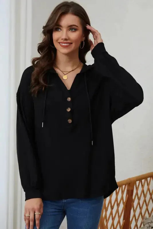 Buttoned High and Low Hem Hoodie - Fashionfitz