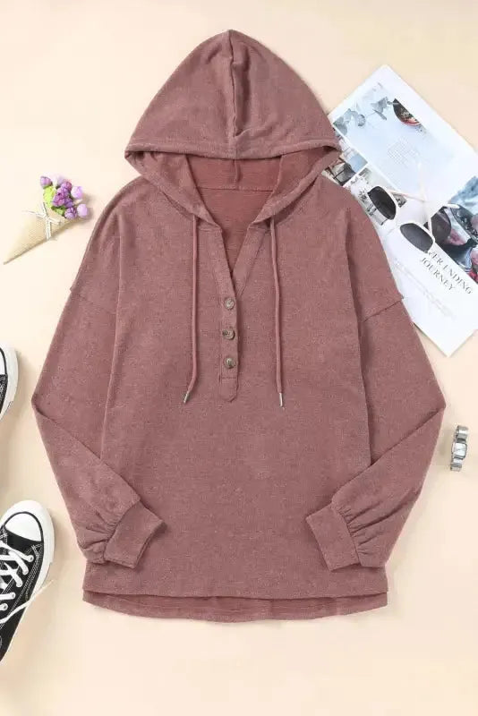 Buttoned High and Low Hem Hoodie - Fashionfitz