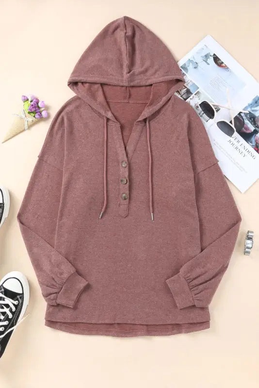 Buttoned high and low hem hoodie - sweatshirts & hoodies