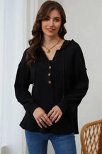 Buttoned High and Low Hem Hoodie - Fashionfitz