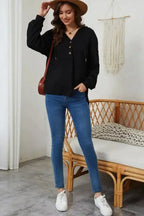 Buttoned High and Low Hem Hoodie - Fashionfitz