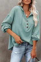Buttoned High and Low Hem Hoodie - Fashionfitz