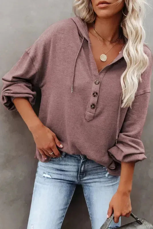 Buttoned High and Low Hem Hoodie - Fashionfitz