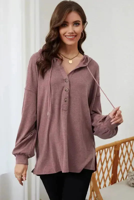 Buttoned High and Low Hem Hoodie - Fashionfitz