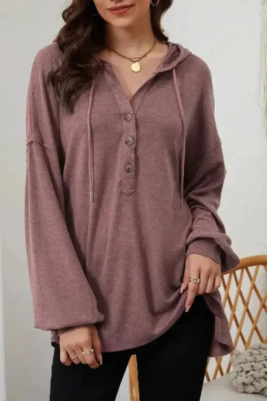 Buttoned High and Low Hem Hoodie - Fashionfitz